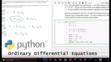 EXAMPLE: Let the state of a system be defined by \(S(t) = \left[\begin{array}{c} x(t) \\y(t) \end{array}\right]\), and let the evolution of the. . Solving differential equations in python